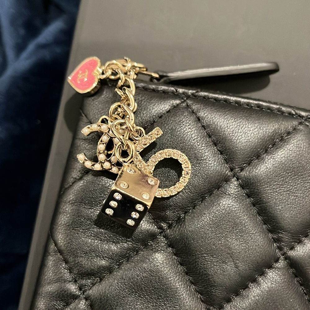 CHANEL Quilted Black Clutch O Case Vegas Charm Pull w/Box - Picture 2 of 11